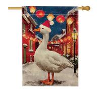 Bandiera da giardino con oche per le vacanze invernali, striscione decorativo per esterni con uccellini natalizi bianchi, bandiera su entrambi i lati, in iuta, decorazione stagionale per prato, 71 x