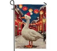 Bandiera da giardino con oche per le vacanze invernali, striscione decorativo per esterni con uccellini natalizi bianchi, bandiera su entrambi i lati, in iuta, decorazione stagionale per prato, 30,5 x