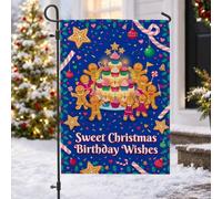 Bandiera da giardino con omini di pan di zenzero, 30,5 x 45,7 cm | Torre dei cupcake, bandiera del prato, tema panetteria stagionale, celebrazione di compleanno invernale