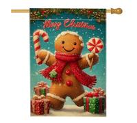 Bandiera da giardino con omino di pan di zenzero di Natale, striscione decorativo marrone per le vacanze, bandiera da cortile in iuta su entrambi i lati, per decorazione esterna del prato, 71 x 101 cm