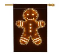 Bandiera da giardino con omino di pan di zenzero, striscione decorativo marrone con luci a LED, bandiera da cortile in iuta su entrambi i lati, per decorazioni natalizie per esterni, 71 x 101 cm