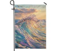 Bandiera da giardino con onde dell'oceano, decorazione per esterni colorata a tema acqua, banner double face, decorazione per la casa ispirata alla natura, 30,5 x