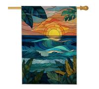 Bandiera da giardino con onde di tramonto tropicale, colorata bandiera astratta per la decorazione della casa, decorazione della casa, decorazione del prato all'aperto su due lati per primavera e