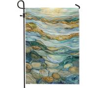 Bandiera da giardino con onde oceaniche, bandiera decorativa per la casa in pietra astratta blu verde, bandiera artistica su entrambi i lati, perfetta per decorazioni estive da spiaggia, 30,5 x 45,7