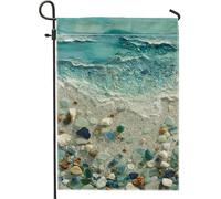 Bandiera da giardino con onde oceaniche, ciottoli costieri acquatici, decorazione per la casa, bandiera a doppio lato, decorazione per esterni, feste, prato, 30,5 x 45,7 cm