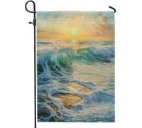 Bandiera da giardino con onde oceaniche e tramonto, decorazione per la casa e il giardino, bandiera da giardino in poliestere su entrambi i lati, decorazione per giardino e spiaggia, 30,5 x 45,7 cm