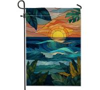 Bandiera da giardino con onde tropicali del tramonto, bandiera colorata astratta oceanica natura decorazione per la casa, decorazione per prato esterno per primavera estate 30,5 x 45,7 cm