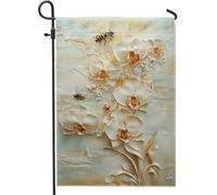 Bandiera da giardino con orchidee, design floreale color crema con api, decorazione estiva per esterni, striscione stagionale su entrambi i lati, per la casa e la decorazione per feste, 30 x 45 cm