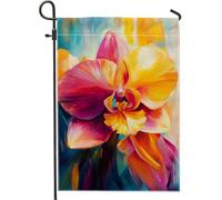 Bandiera da giardino con orchidee estive, striscione floreale colorato per la casa, bandiera da cortile su entrambi i lati per decorazione esterna del prato, ideale per feste di vacanza, 30,5 x 45,7