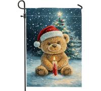 Bandiera da giardino con orsetto di Natale, bella orsacchiotto marrone con candela, bandiera da prato double face, per festa invernale all'aperto, decorazione per la casa, 30,5 x 45,7 cm
