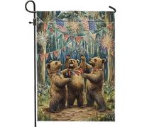 Bandiera da giardino con orsi che celebrano il giorno dell'indipendenza, decorazione patriottica per esterni, striscione su entrambi i lati per la decorazione estiva del prato 30,5 x 45,7 cm