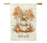 Bandiera da giardino con orso autunnale, decorazione da giardino con zucca a forma di orso carino, striscione da esterno in iuta su entrambi i lati per decorazione stagionale 71 x 101 cm