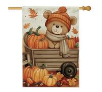 Bandiera da giardino con orso autunnale, grazioso orso marrone con zucche, decorazione per esterni, striscione da cortile su entrambi i lati per festa del Ringraziamento, decorazione per prato, 71 x