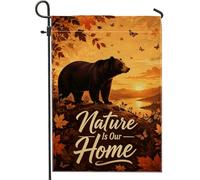Bandiera da giardino con orso, autunnale, natura, farfalla, tramonto, autunno, arancione, double face, decorativa, per esterni, patio, prato, portico, balcone, 30,5 x 45,7 cm