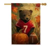 Bandiera da giardino con orso autunnale, orso marrone carino con zucca e calcio, bandiera decorativa per la casa, bandiera autunnale su entrambi i lati, per decorazione del prato all'aperto, 71 x 101