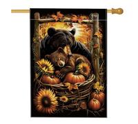 Bandiera da giardino con orso autunnale, zucca di girasole nera, striscione decorativo per la casa, bandiera da cortile in iuta su entrambi i lati, decorazione per prato all'aperto, 71 x 101 cm