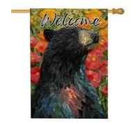 Bandiera da giardino con orso di benvenuto, decorazione estiva floreale colorata per esterni, bandiera artistica su entrambi i lati per la decorazione del prato, banner per la casa a tema natura 71 x