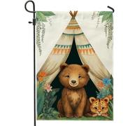 Bandiera da giardino con orso e leopardo, decorazione per esterni colorata con animali amici, striscione in iuta su entrambi i lati per la decorazione del prato primaverile estivo 30,5 x 45,7 cm