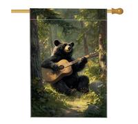Bandiera da giardino con orso estivo che suona la chitarra, decorazione per esterni con animali della Foresta Nera, striscione da cortile in iuta su entrambi i lati, decorazione per feste di vacanza
