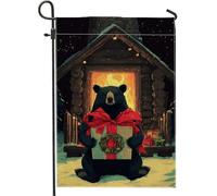 Bandiera da giardino con orso, ghirlanda rustica natalizia in iuta nera, double face, decorativa, per esterni, portico, prato, patio, terrazza, 30,5 x 45,7 cm