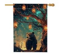 Bandiera da giardino con orso lanterna autunnale, bandiera rustica su entrambi i lati con animali della foresta, festa autunnale per feste all'aperto prato decorazione per la casa 71 x 101 cm