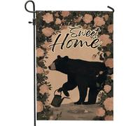 Bandiera da giardino con orso nero, decorazione rustica floreale per la casa primaverile all'aperto, decorazione per prato su entrambi i lati, bandiera da giardino ispirata alla natura, per l'estate