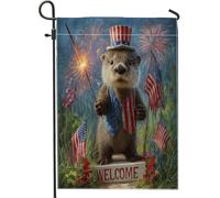 Bandiera da giardino con orso patriottico, decorazione natalizia per esterni con fuochi d'artificio americani, decorazione per esterni in iuta su entrambi i lati, festeggiamento estivo del 4 luglio