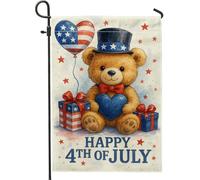 Bandiera da giardino con orso patriottico, decorazione per esterni per il 4 luglio, colore rosso, bianco e blu, decorazione per esterni, in iuta su entrambi i lati, per decorare prato, cortile, 30,5 x