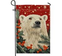 Bandiera da giardino con orso polare per le vacanze invernali, bandiere da giardino con bacche rosse, decorazione da giardino su entrambi i lati per il periodo natalizio, cartello natalizio per prato