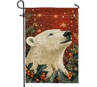 Bandiera da giardino con orso polare per le vacanze invernali, bandiere natalizie rosse, bandiera da giardino in iuta su entrambi i lati per feste stagionali, cartello festivo per esterni, decorazione