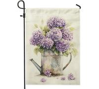 Bandiera da giardino con ortensia viola primaverile ed estate, bandiere decorative in iuta per la decorazione della casa all'aperto, bandiera floreale vivace su entrambi i lati, 30,5 x 45,7 cm
