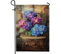 Bandiera da giardino con ortensie, bandiera colorata blu viola floreale per la decorazione della casa da giardino, bandiera da giardino in iuta su entrambi i lati, decorazione stagionale per esterni