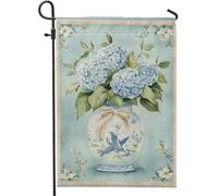 Bandiera da giardino con ortensie blu primaverili ed estive, ornamento floreale da cortile, decorazione per la casa su entrambi i lati, decorazione per prato all'aperto, elegante design botanico per