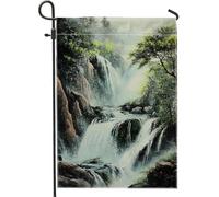 Bandiera da giardino con paesaggi a cascata, paesaggio naturale verde, decorazione per esterni, bandiera da cortile in iuta su entrambi i lati per la decorazione del prato domestico 30,5 x 45,7 cm