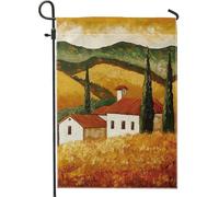 Bandiera da giardino con paesaggio autunnale toscano, casa di campagna con cipressi decorazione per la casa, bandiera da cortile in iuta su entrambi i lati, decorazione per prato all'aperto, 30,5 x