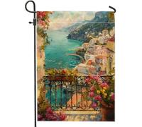 Bandiera da giardino con paesaggio costiero, bandiera blu vibrante per la decorazione della casa, decorazione per la casa su entrambi i lati, per esterni, per l'estate, 30,5 x 45,7 cm