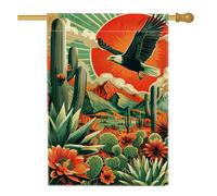 Bandiera da giardino con paesaggio del deserto, bandiera arancione con aquila al tramonto, decorazione per la casa, in iuta su entrambi i lati, decorazione per esterni per feste primaverili ed estive