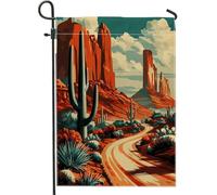 Bandiera da giardino con paesaggio del deserto, bandiera rustica con cactus rosso per la decorazione della casa, bandiera in iuta su entrambi i lati, decorazione da giardino per esterni, 30,5 x 45,7