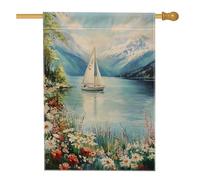 Bandiera da giardino con paesaggio del lago a vela, bandiera blu scenica con fiori d'acqua per la decorazione della casa, bandiera da giardino in iuta su entrambi i lati, decorazione per esterni, 71 x