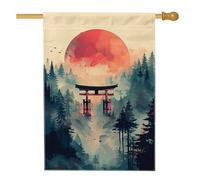 Bandiera da giardino con paesaggio di montagna al tramonto, striscione decorativo per esterni con natura rossa e verde acqua, bandiera da giardino in iuta su entrambi i lati, per autunno e inverno