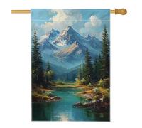 Bandiera da giardino con paesaggio di montagna, bandiera blu scenica per la decorazione della natura, bandiera da cortile in iuta su entrambi i lati, decorazione per la casa all'aperto 71 x 101 cm
