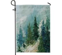 Bandiera da giardino con paesaggio di pino, striscione decorativo per esterni con foresta, bandiera su entrambi i lati, stile dipinto per casa, prato, decorazione stagionale per autunno inverno, 71 x