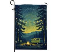 Bandiera da giardino con paesaggio estivo da campeggio, bandiera della foresta del cielo notturno, decorazione per prato esterno su entrambi i lati, bandiera rustica a tema falò, ideale per la