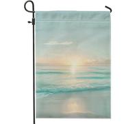 Bandiera da giardino con paesaggio marino all'alba, onde oceaniche costiere azzurre, bandiere decorative per la casa, doppia faccia decorazione per le vacanze all'aperto per l'estate 30,5 x 45,7 cm