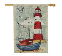 Bandiera da giardino con paesaggio marittimo rosso, faro blu barca estiva decorazione per esterni, bandiera da giardino in iuta su entrambi i lati, decorazione da giardino 71 x 101 cm