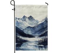 Bandiera da giardino con paesaggio montano, bandiera blu con picchi di montagna natura, bandiera decorativa su entrambi i lati, in tela, decorazione per esterni per la casa, ideale per tutte le