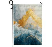 Bandiera da giardino con paesaggio montano, decorazione astratta per esterni oro e blu, striscione per prato stagionale per casa, bandiera da cortile a doppia faccia, decorazione da giardino a tema