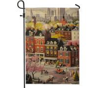 Bandiera da giardino con paesaggio urbano primaverile, striscione decorativo colorato con scena urbana per la casa, bandiera da cortile in iuta su entrambi i lati, decorazione per esterni, 30,5 x 45,7