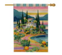 Bandiera da giardino con paesaggio vivace, decorazione per esterni con paesaggi mediterranei colorati, bandiera da cortile in iuta su entrambi i lati, decorazione primaverile estiva 71 x 101 cm