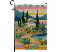 Bandiera da giardino con paesaggio vivace, decorazione per esterni con paesaggi mediterranei colorati, bandiera da cortile in iuta su entrambi i lati, decorazione primaverile estiva 30,5 x 45,7 cm